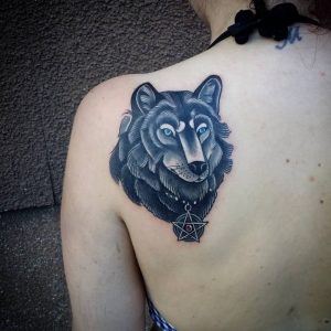 Wolf With Pentagram Pendant