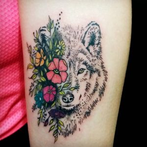 Wolf And Flowers